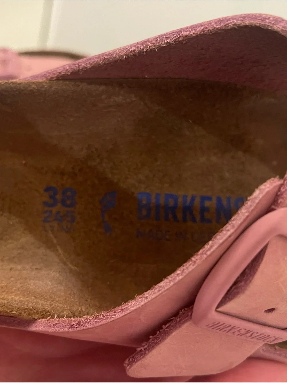 Birkenstock Arizona Pink Leather Two-Strap Buckle Sandals